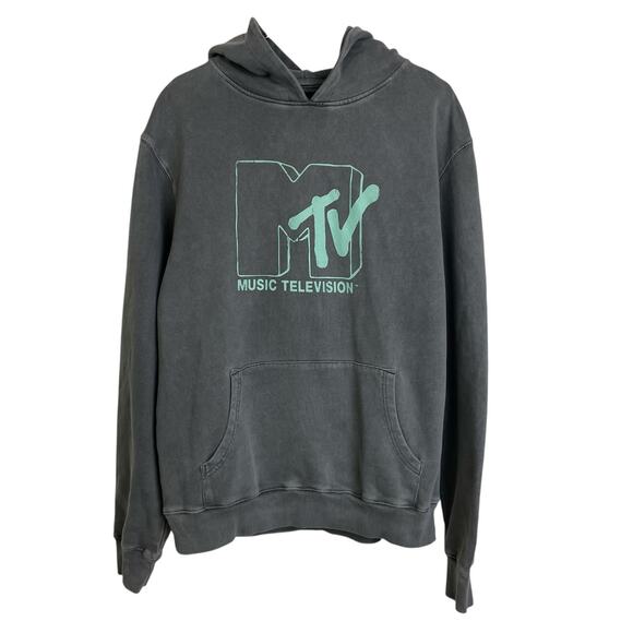 Revolve Rollas X MTV Hoodie Sweatshirt Small Washed Gray Graphic French Terry - Picture 1 of 10